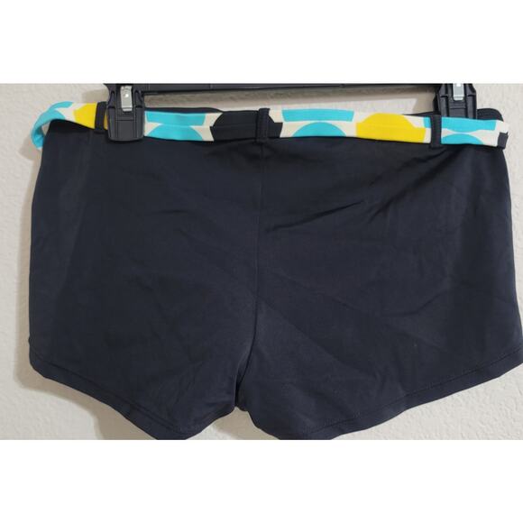 Malibu Black Teal Yellow Cheeky Swim Bottoms Large Belted Lightweight Pull On - Picture 3 of 4